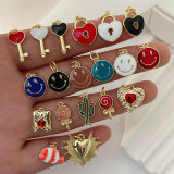 Enamel heart key fish charm