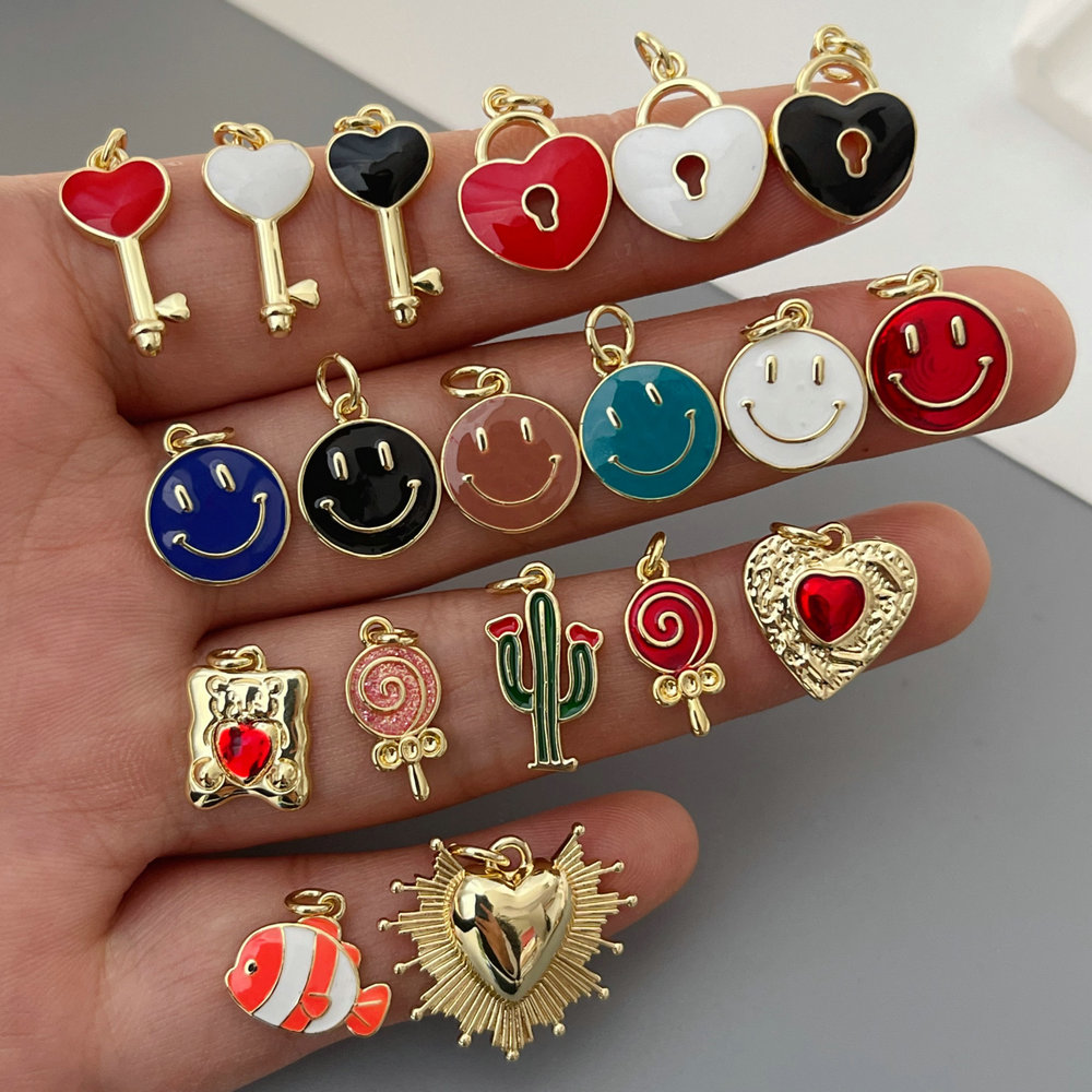 Enamel heart key fish charm