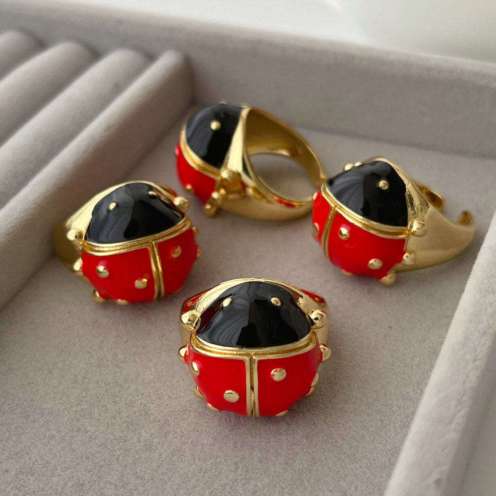 Red enamel ladybug ring