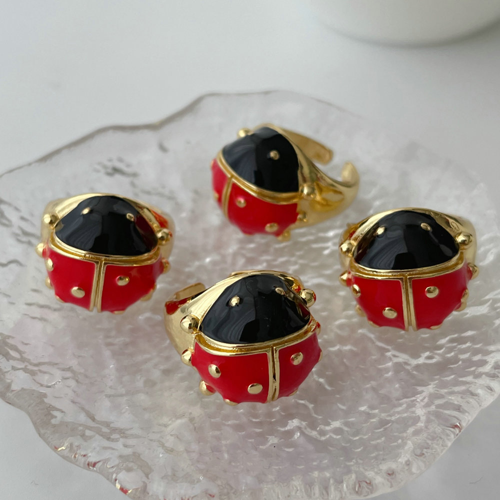 Red enamel ladybug ring