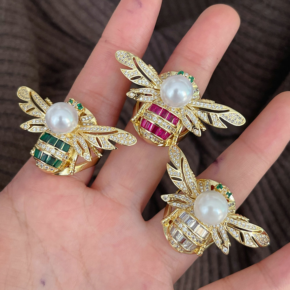 Pave zircon bee ring