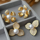 Pave zircon flower earrings