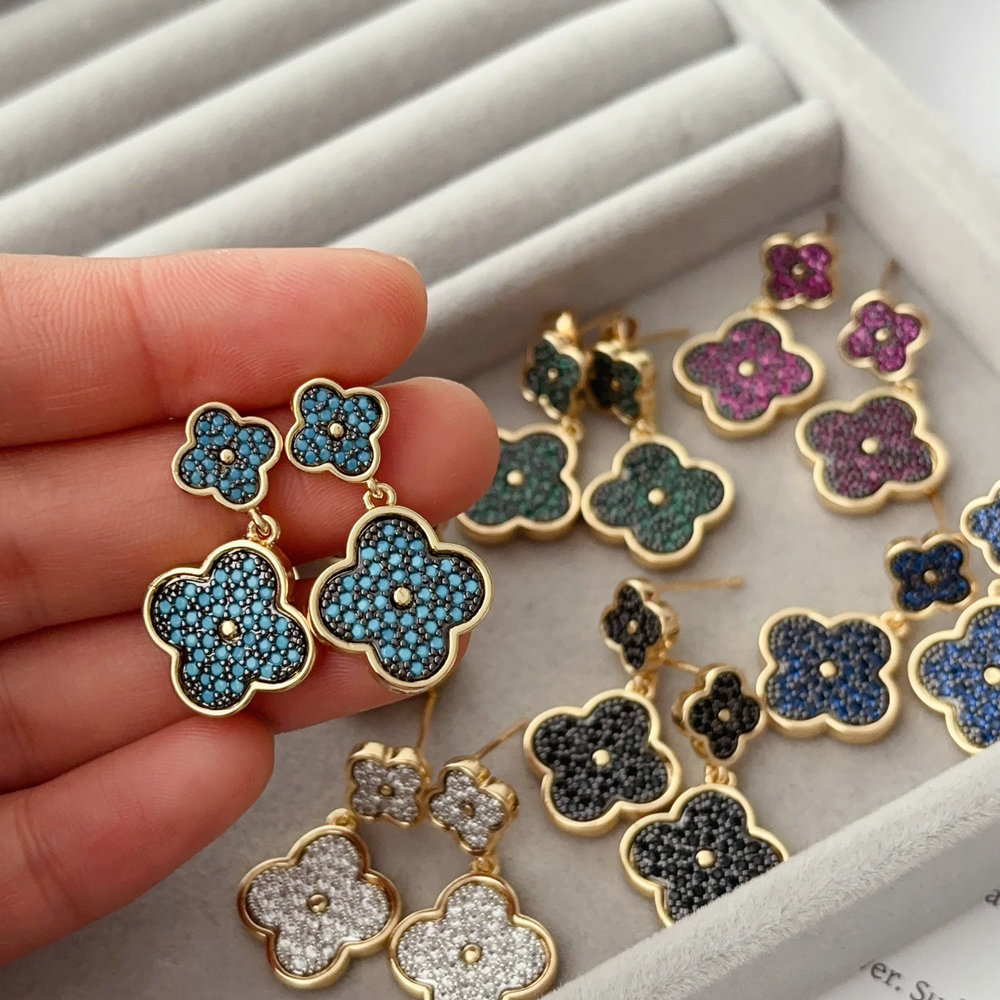 pave zircon clover earrings