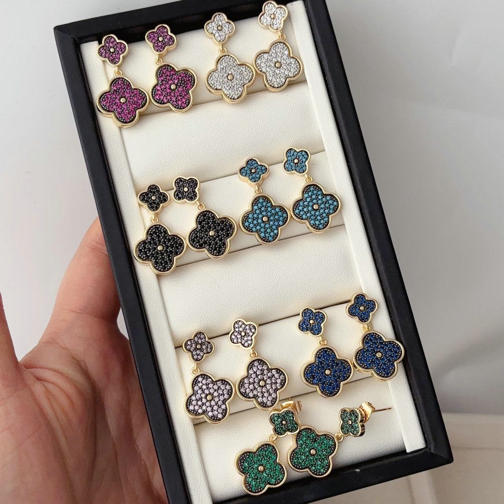pave zircon clover earrings
