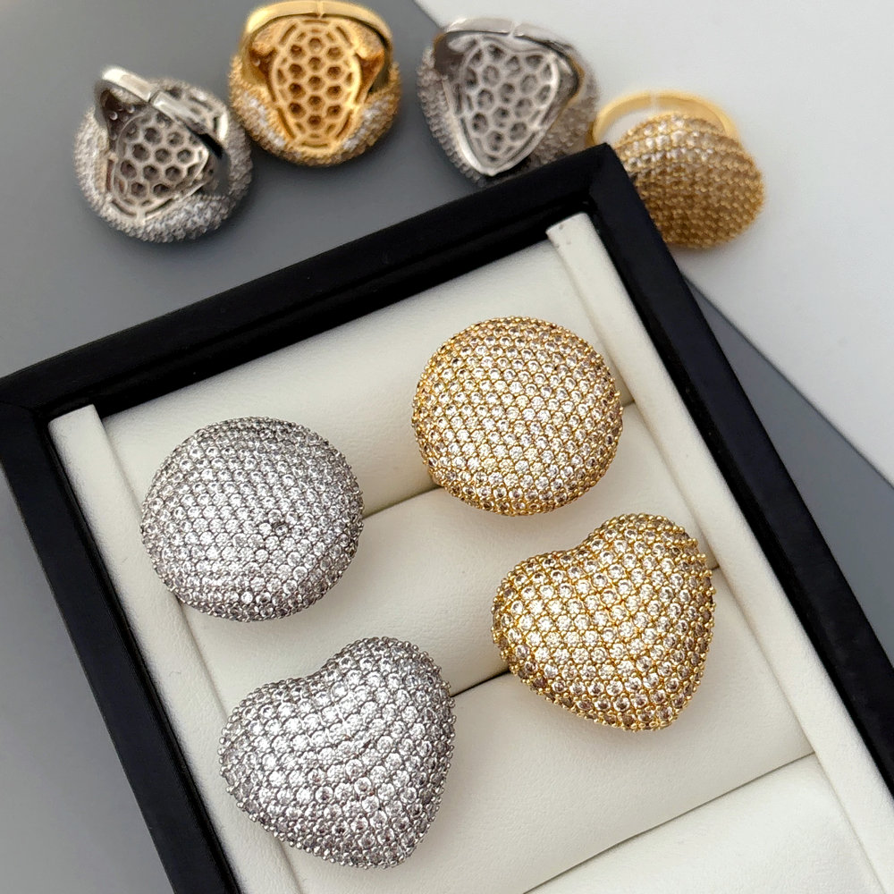 pave zircon heart round ring