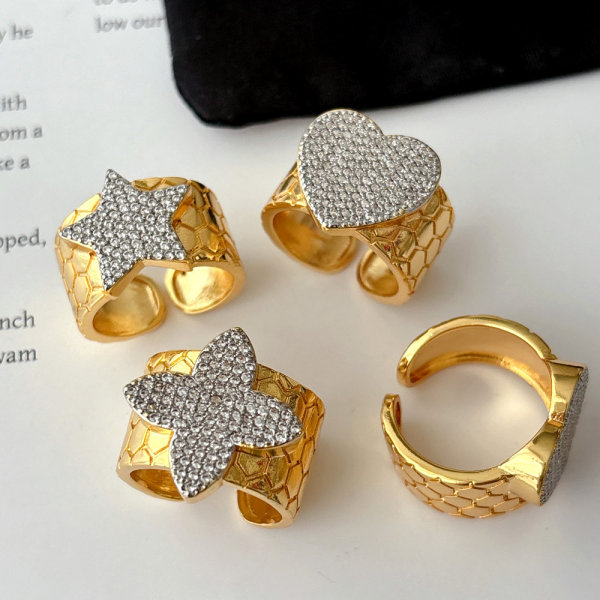 Pave zircon two tone star heart ring