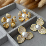 Pave zircon flower earrings
