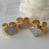 Pave zircon two tone star heart ring