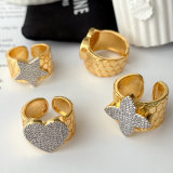Pave zircon two tone star heart ring