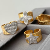 Pave zircon two tone star heart ring