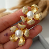 Pave zircon flower earrings