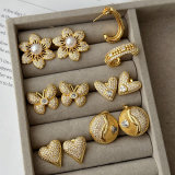 Pave zircon heart flower earrings