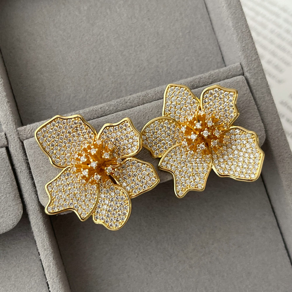 Pave zircon flower earrings