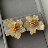 Pave zircon flower earrings
