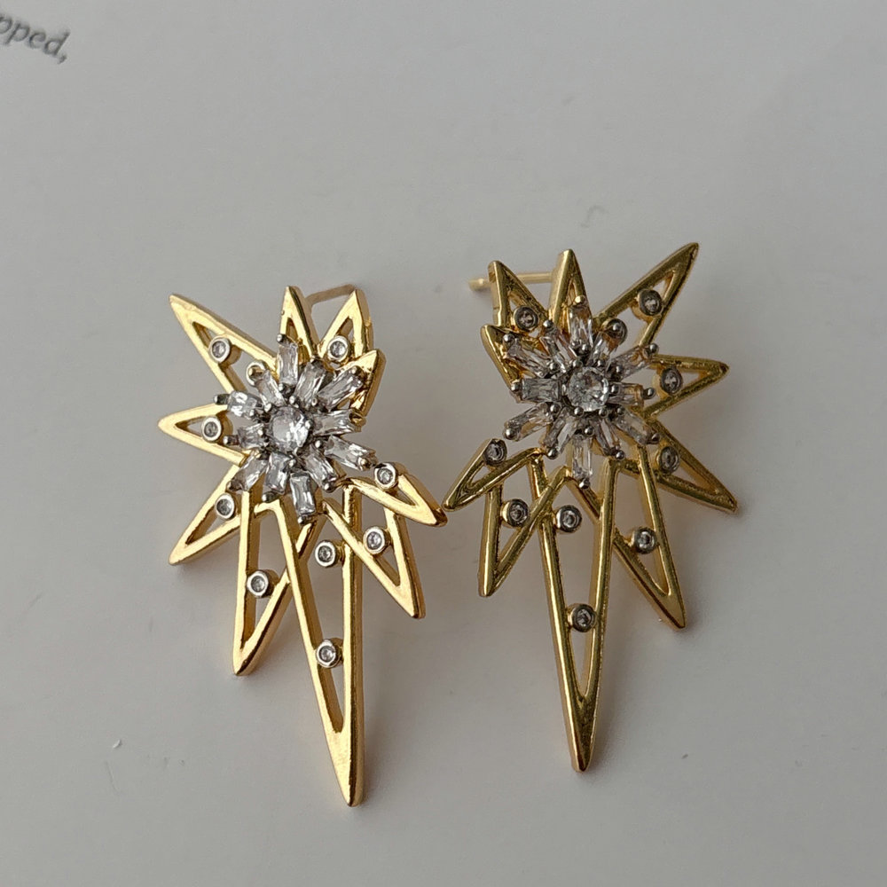 Pave two tone star earrings