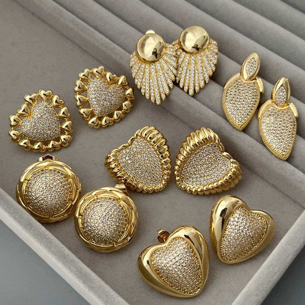 Pave zircon heart earrings
