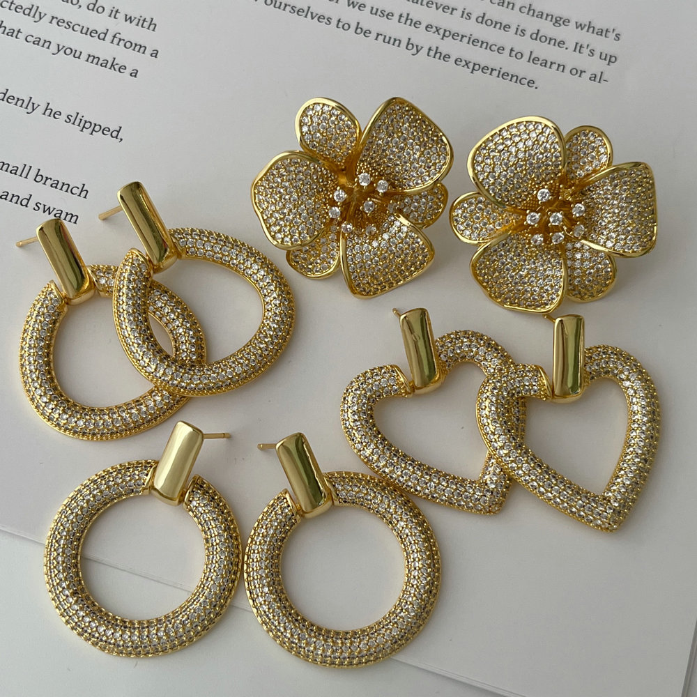 Pave zircon flower earrings