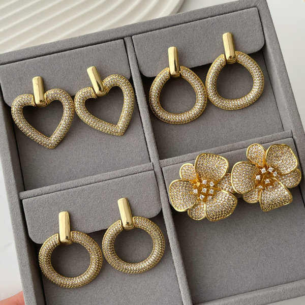 Pave zircon flower earrings