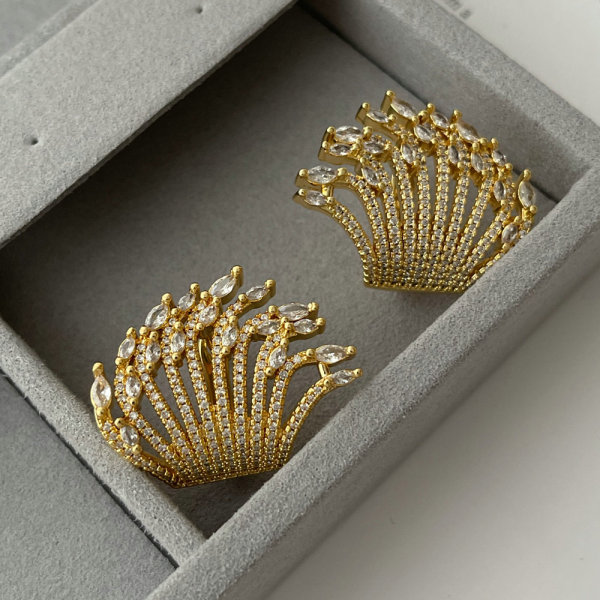 Pave zircon fan earrings