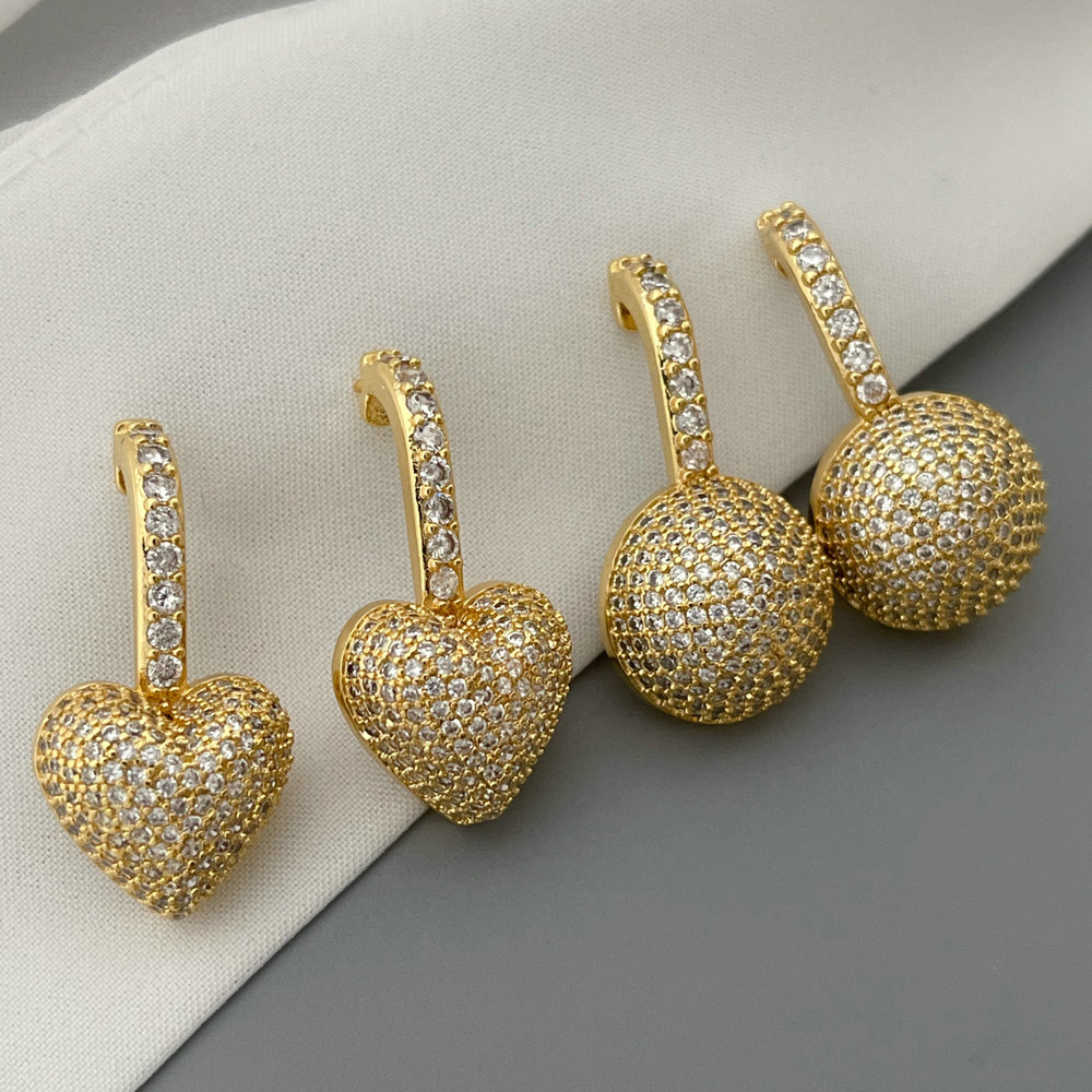 Pave zircon heart round earrings