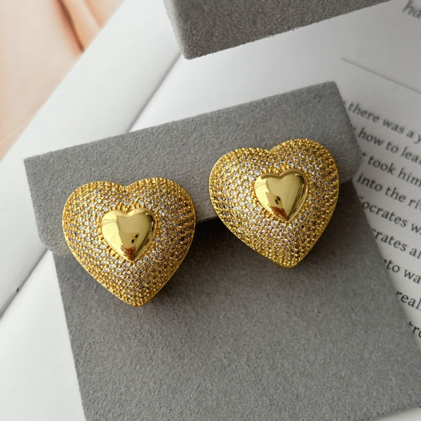 Pave zircon heart earrings