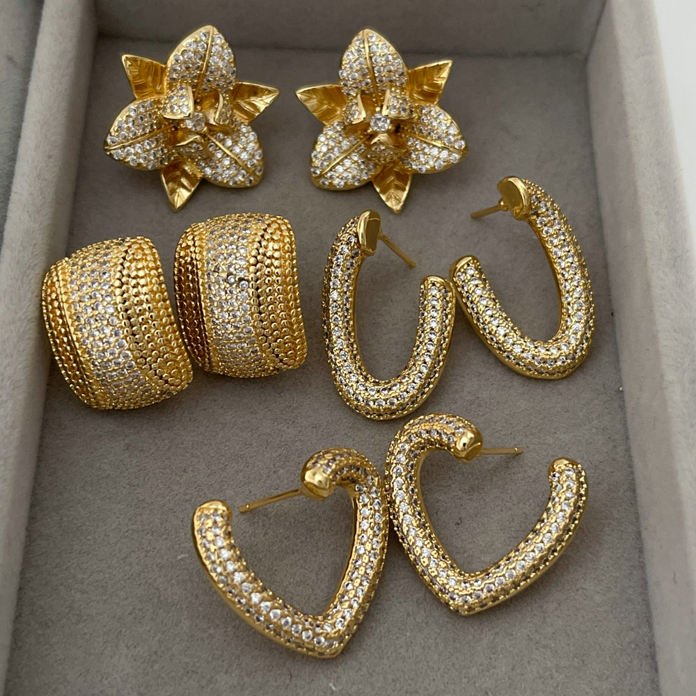 Pave zircon flower earrings