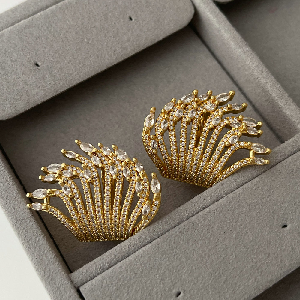 Pave zircon fan earrings