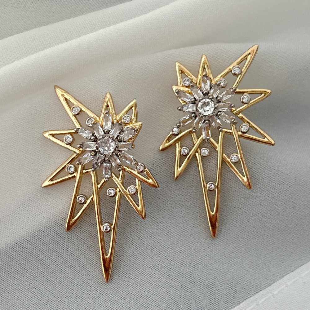 Pave two tone star earrings
