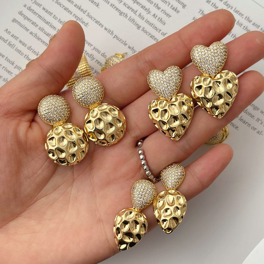 Pave zircon heart earrings