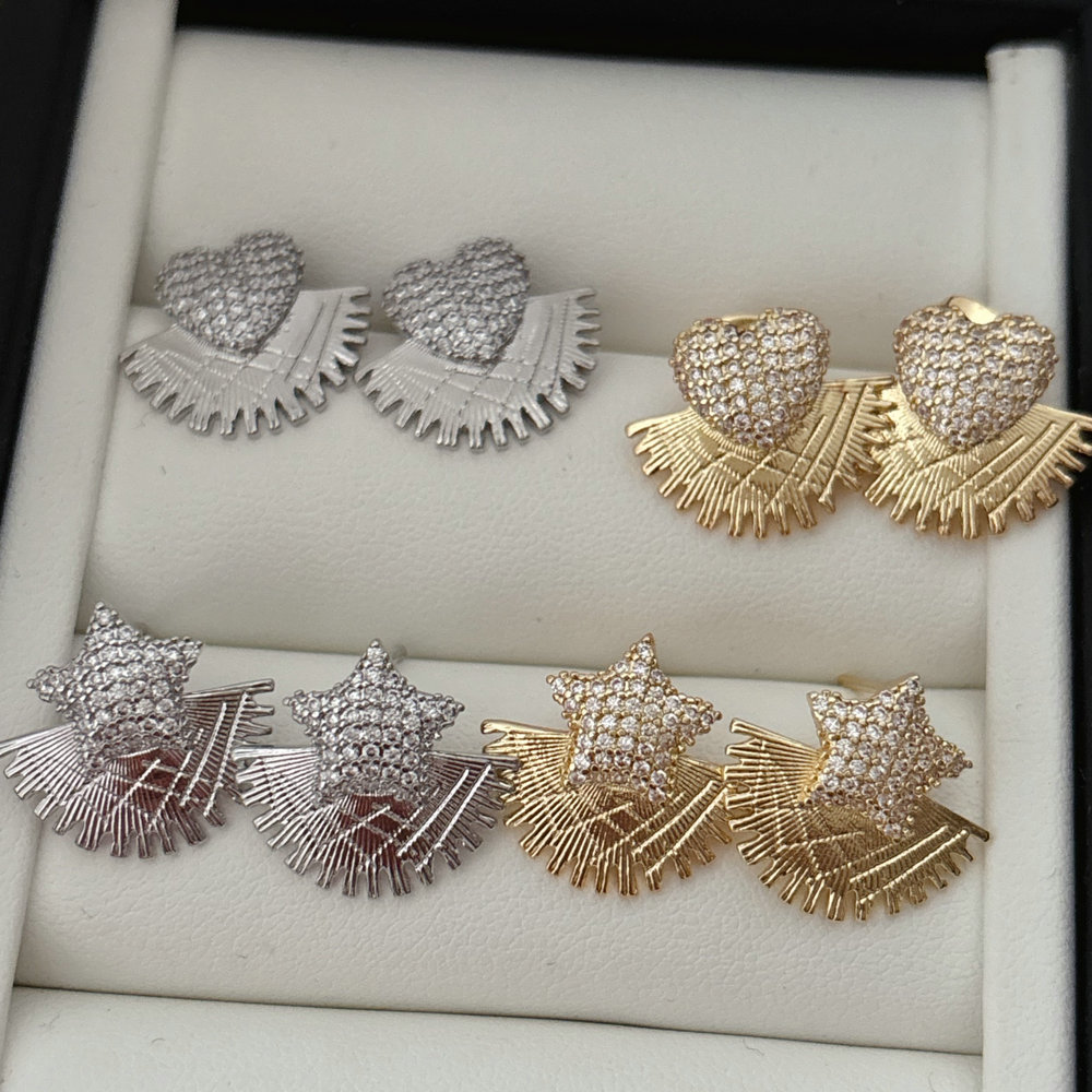 Pave star heart earrings