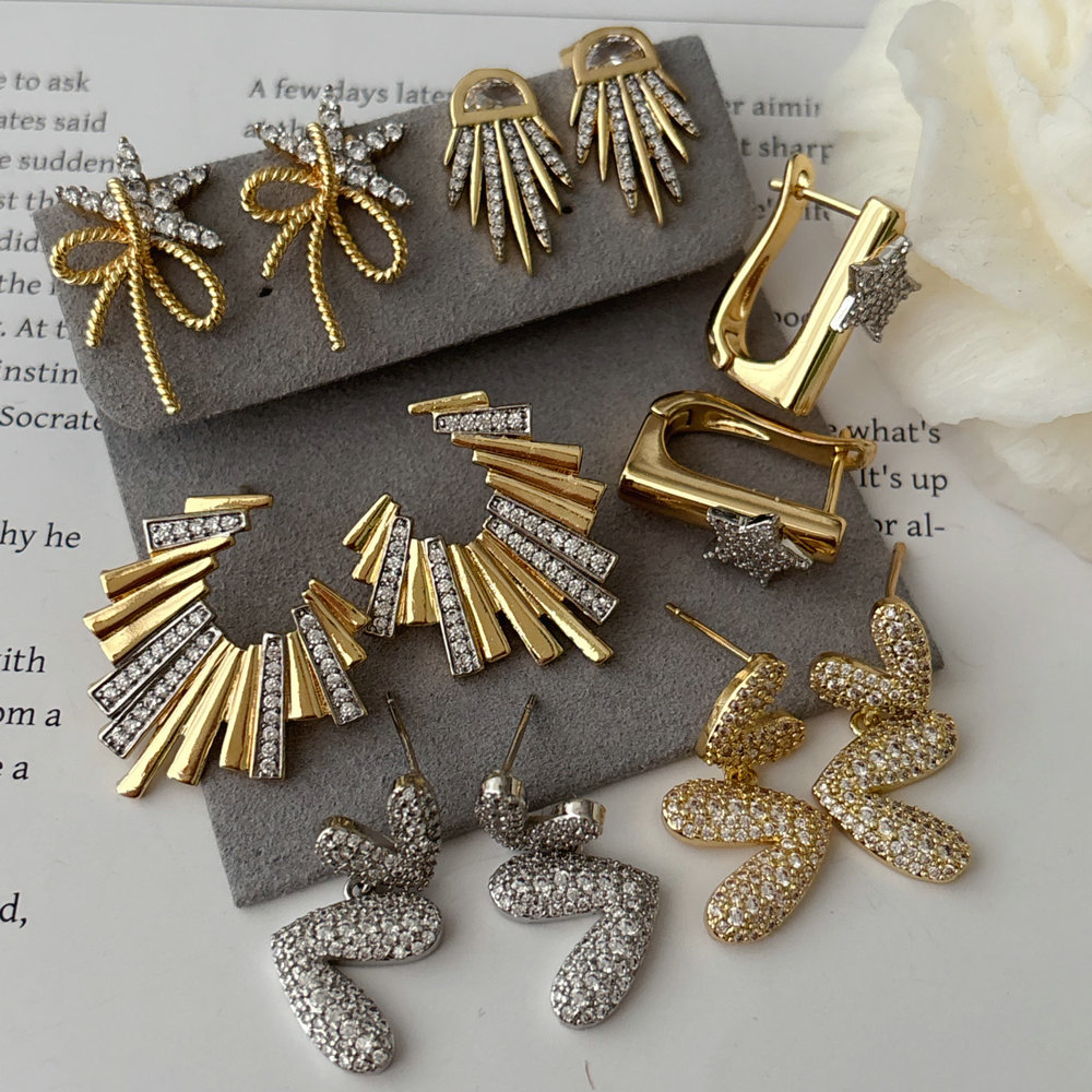 Pave zircon two tone earings