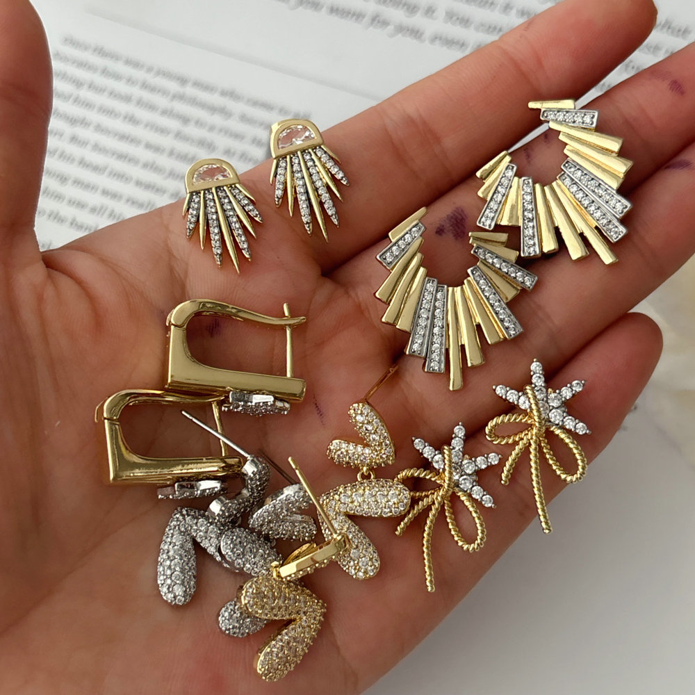 Pave zircon two tone earings