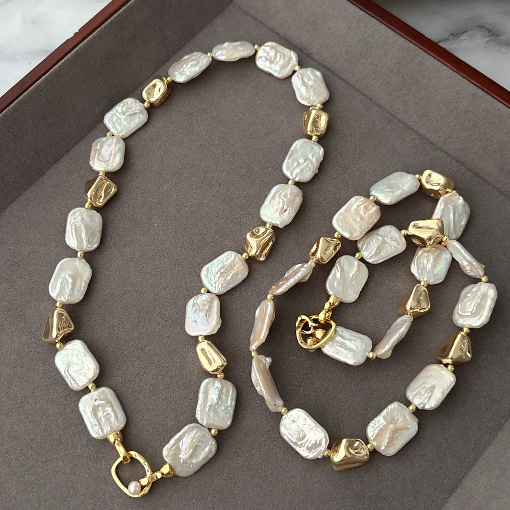 Sqaure fresh water pearl necklace