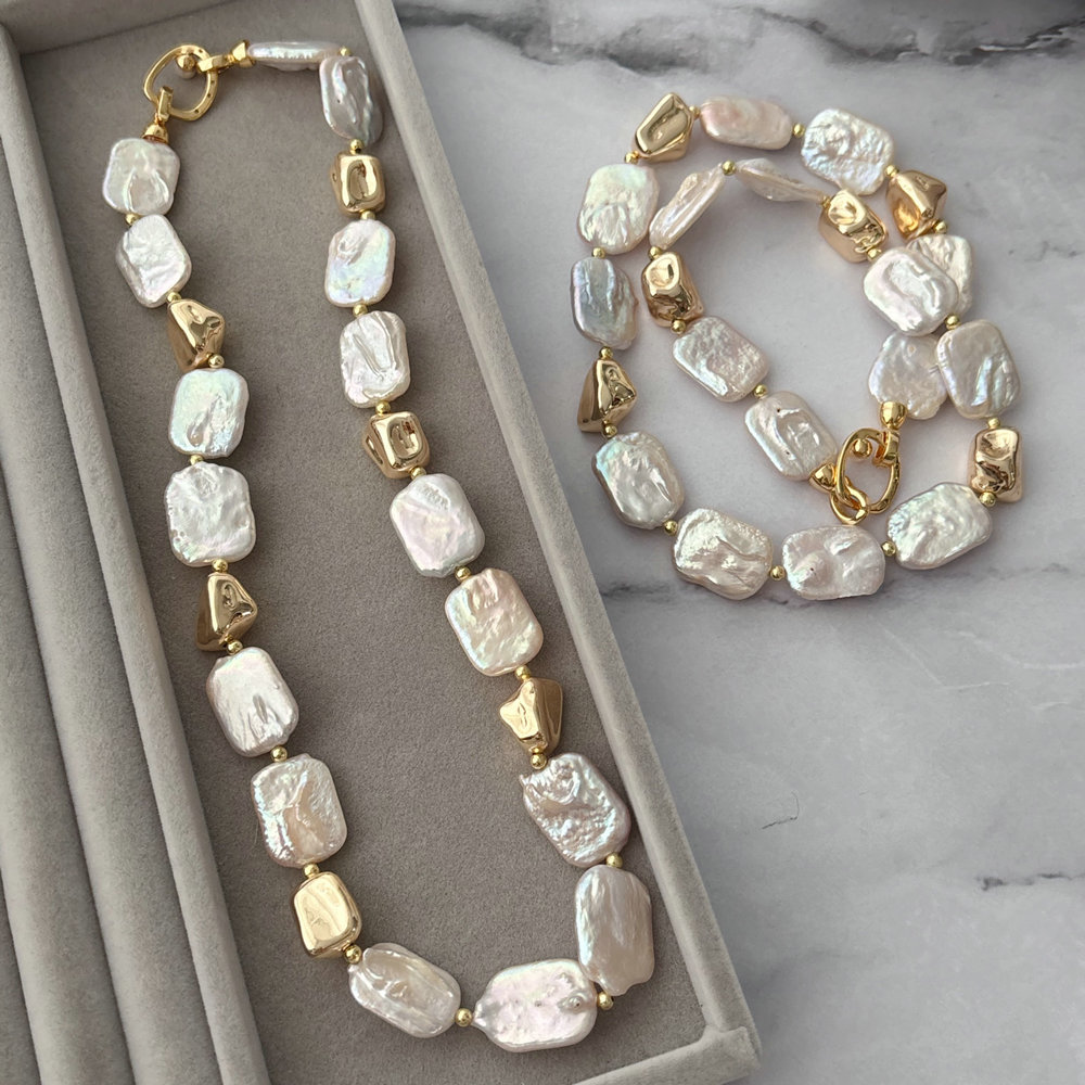 Sqaure fresh water pearl necklace