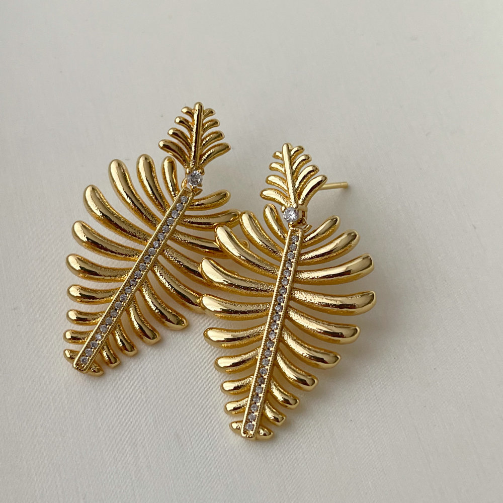 Pave leaf earrings