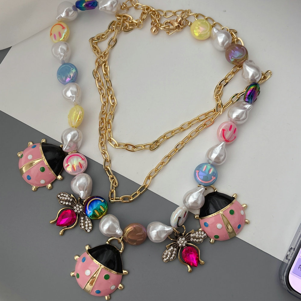 Lady bug layer necklace