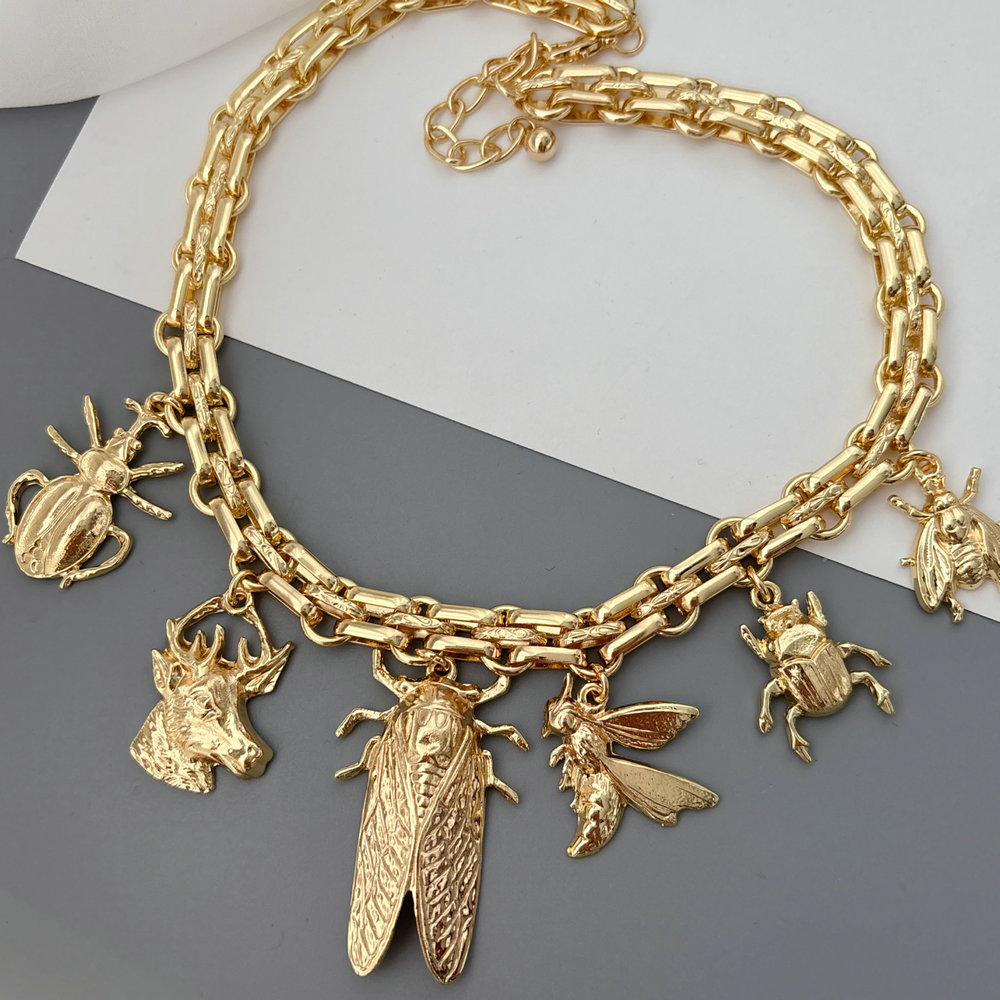 Inset charm cuban chain necklace
