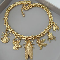 Inset charm cuban chain necklace