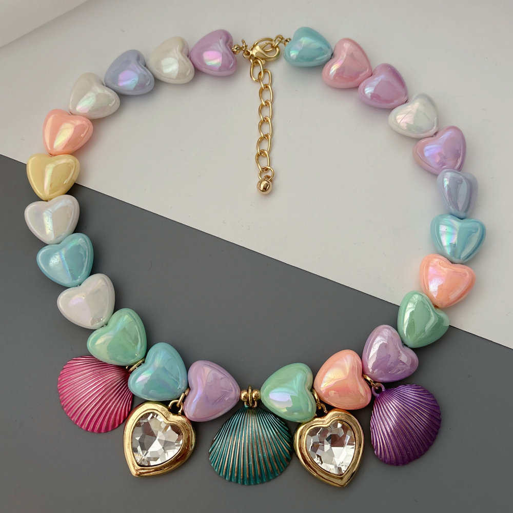 Coloful heart shell charm necklace