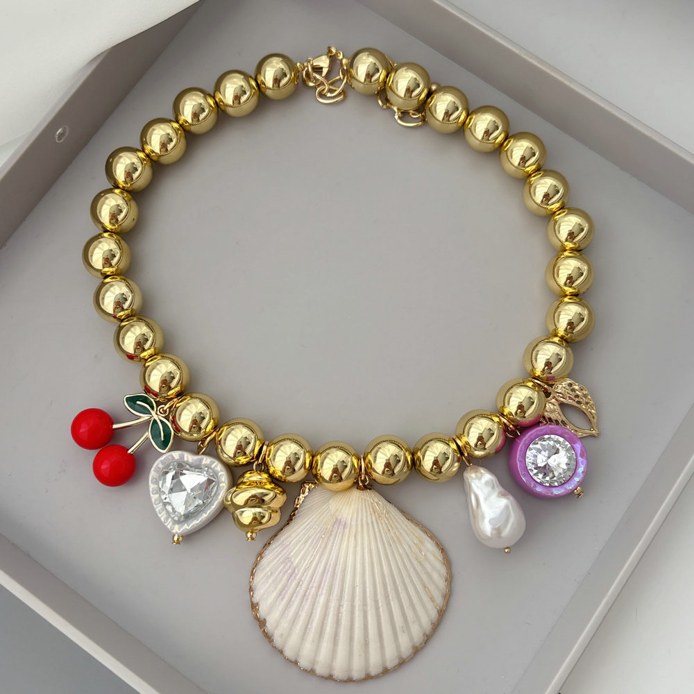 Chunky ball shell charm necklace