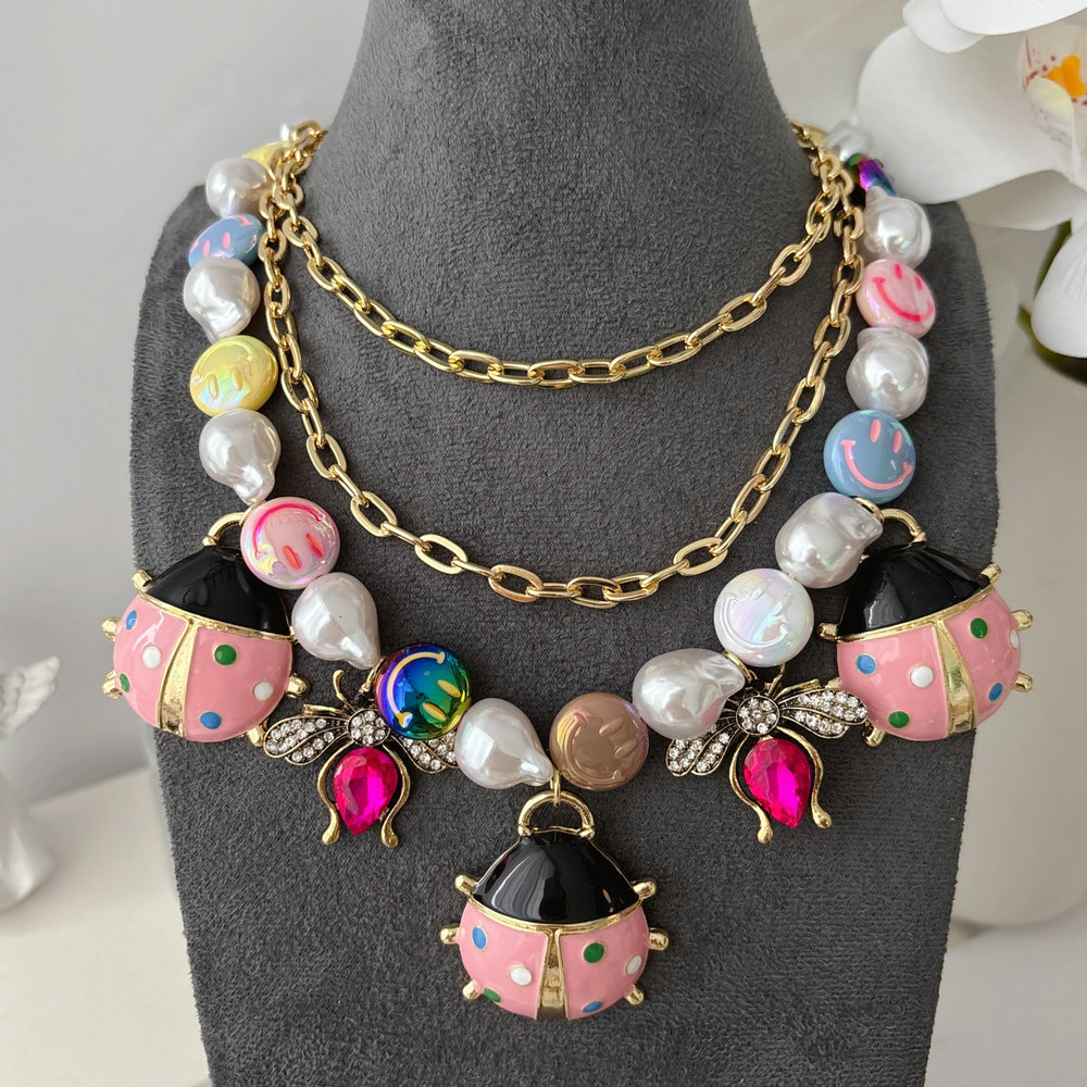 Lady bug layer necklace