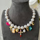Glass pearl cross pendant necklace