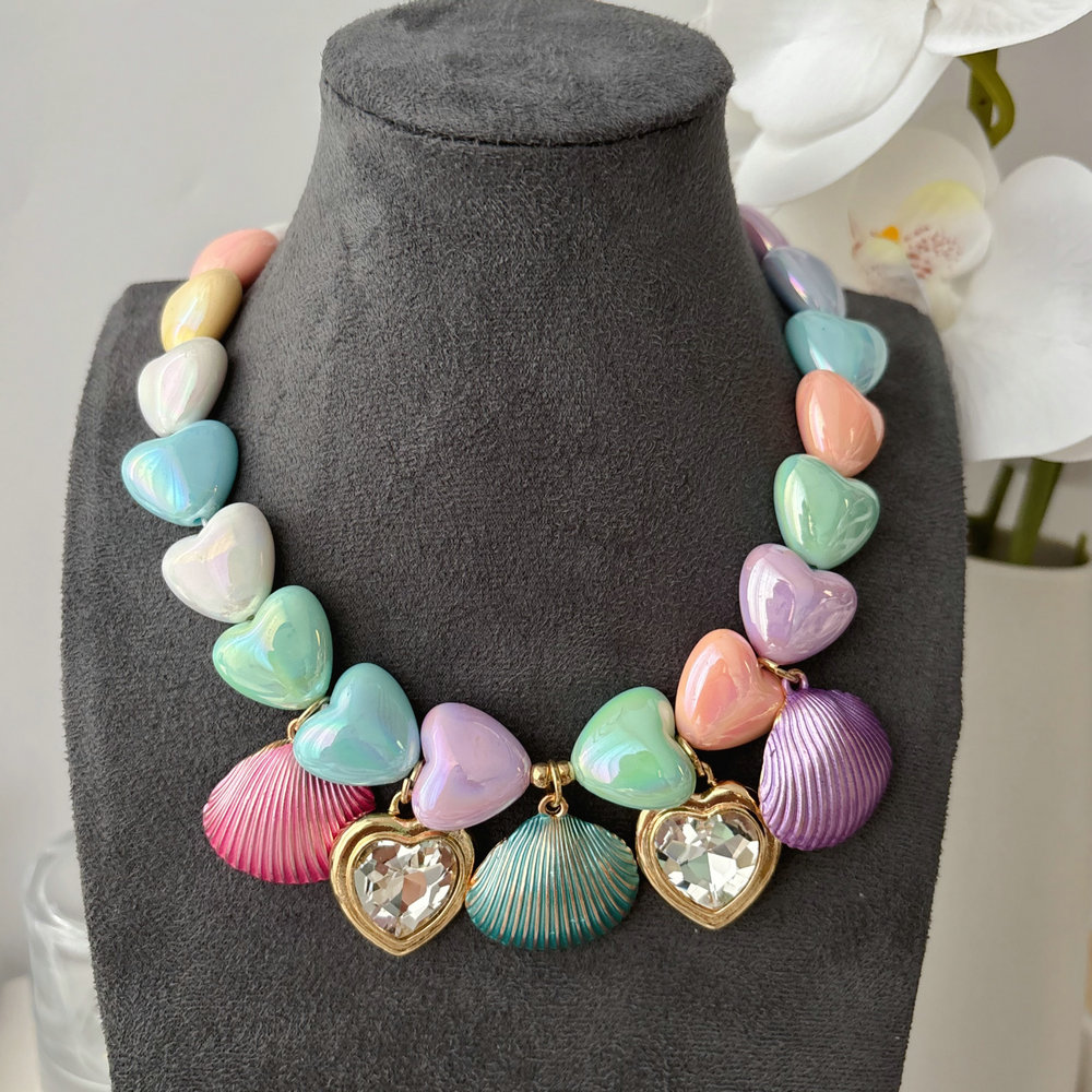 Coloful heart shell charm necklace