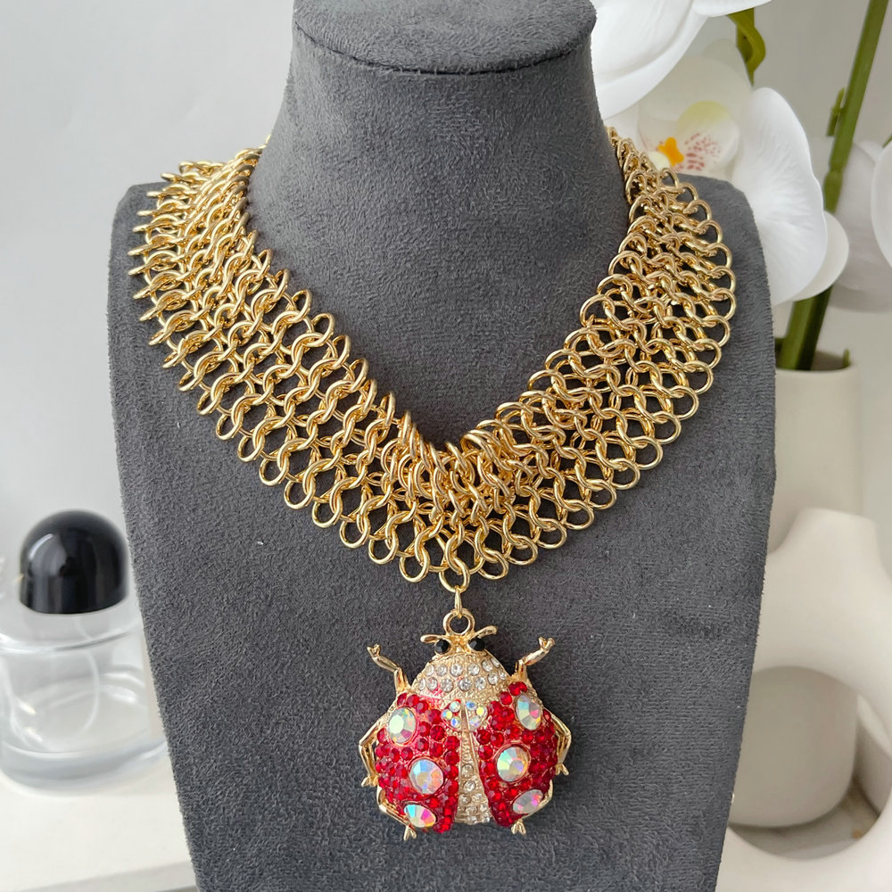 Chunky chain ladybug charm necklace