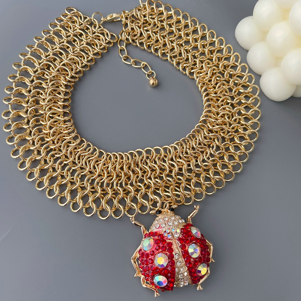 Chunky chain ladybug charm necklace
