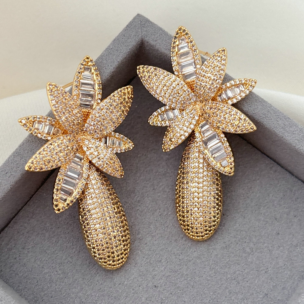Pave zircon flower earrings
