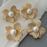 Pave zircon flower earrings
