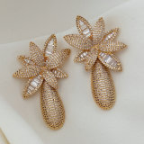 Pave zircon flower earrings