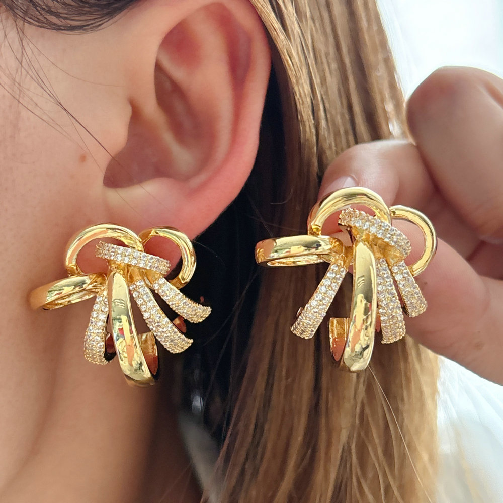 Pave twist flower earrings