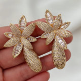 Pave zircon flower earrings